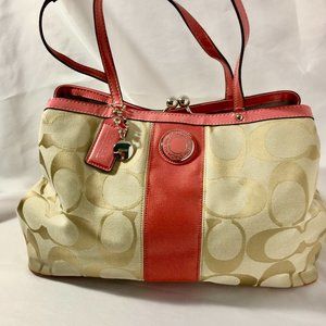 SOLD OUT! Coach Carryall Satchel Salmon Pink and Khaki